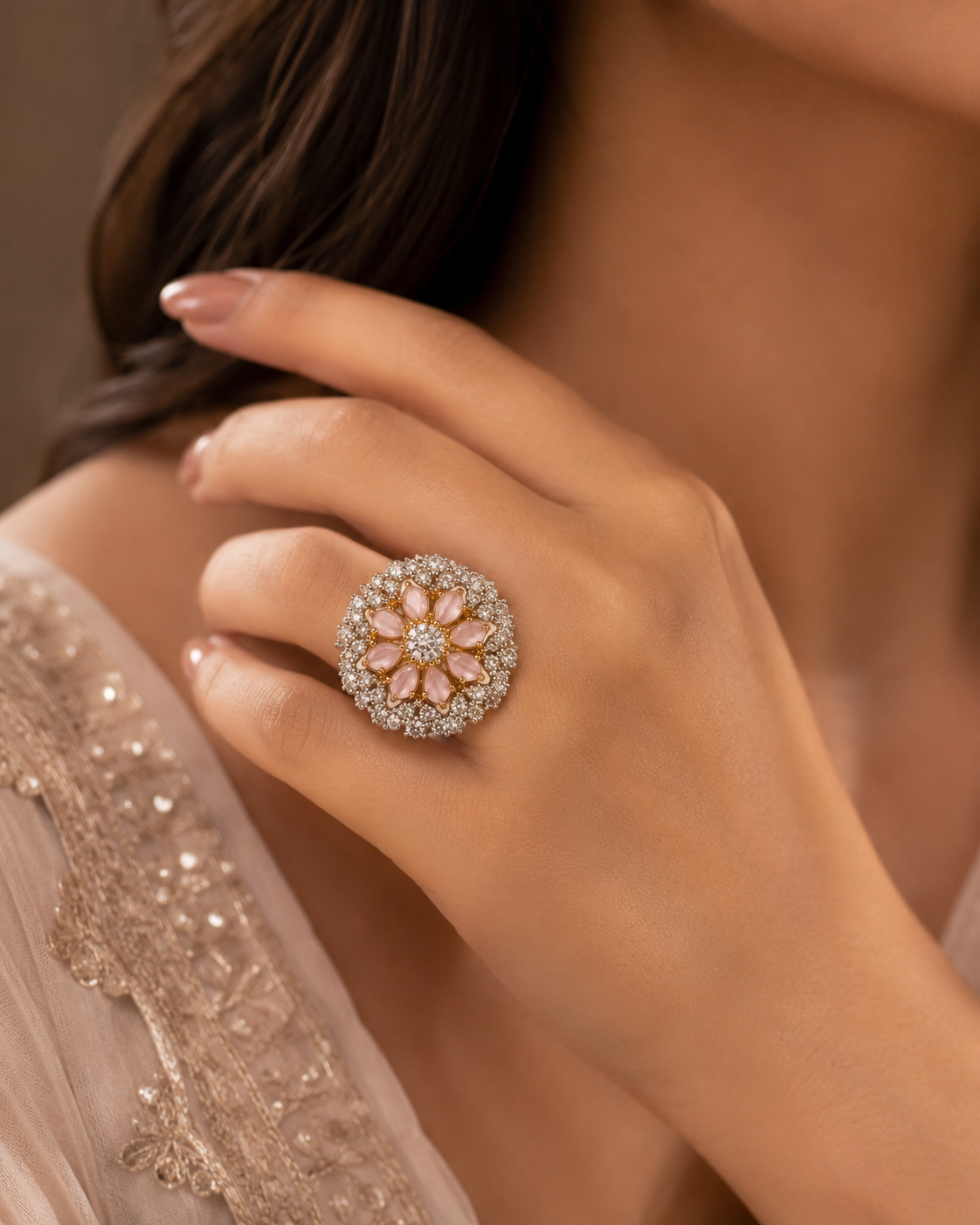 Blush Daisy Statement Ring