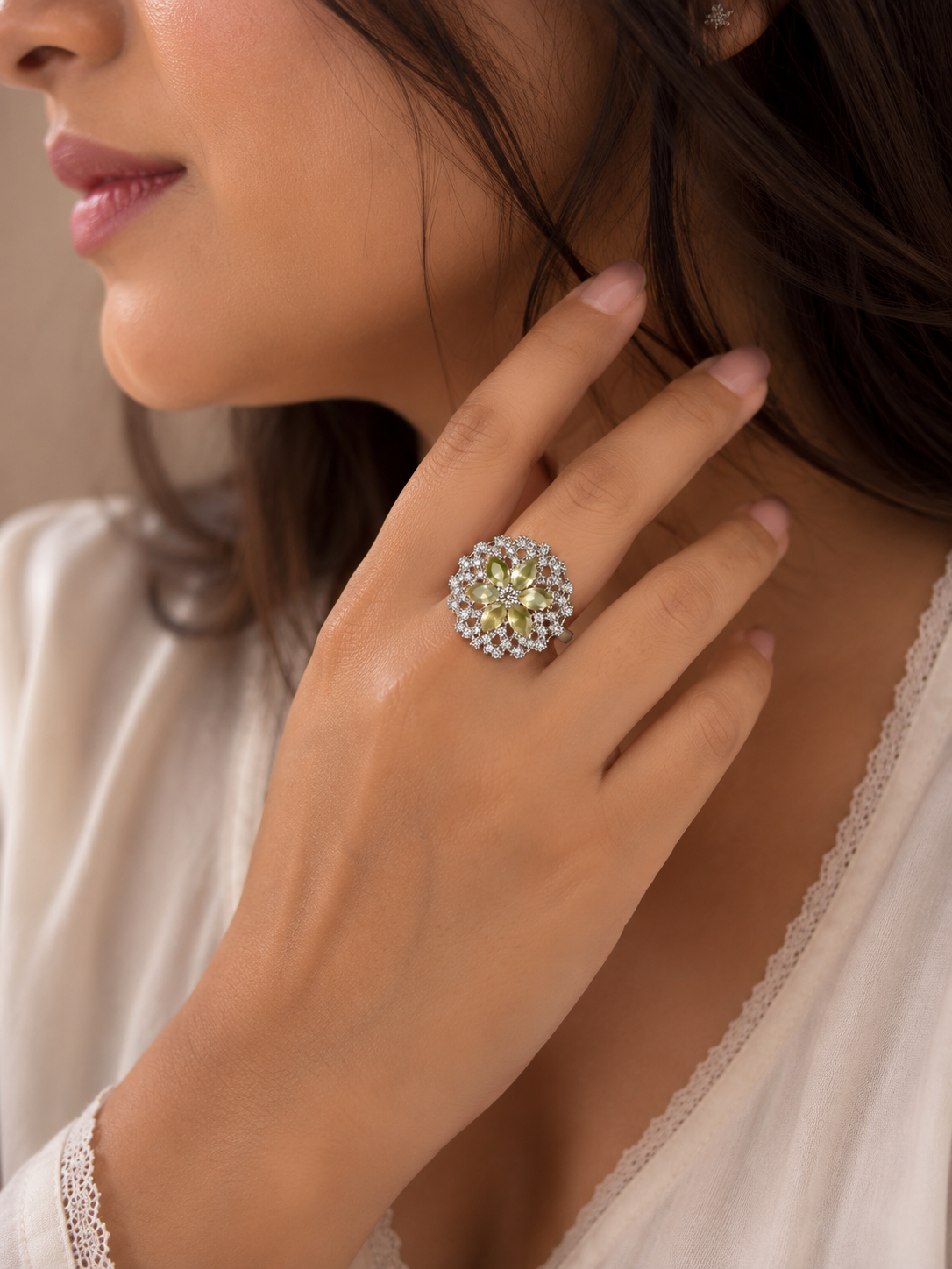 Ivory Blossom Statement Ring