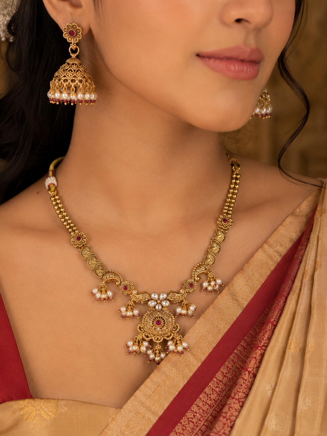 Rajsi Pearl Temple Jewellery Set