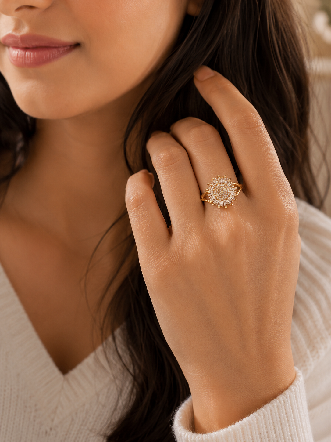 Radiant Sunburst Adjustable Ring