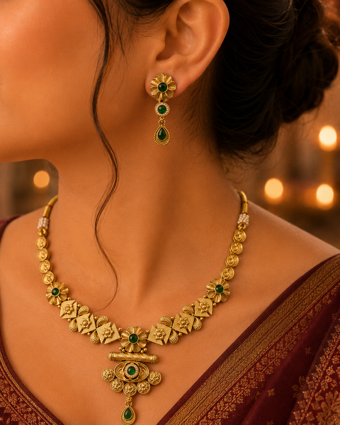 Harini Emerald Bloom Necklace Set