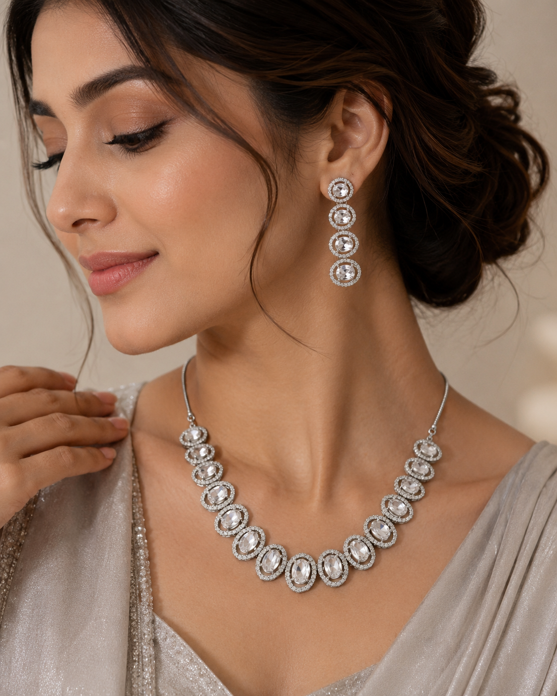Crystal Halo Elegance Necklace Set