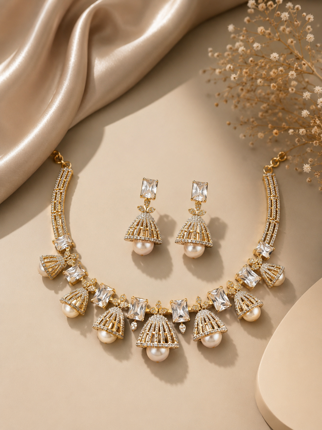 Pearl Royale Jhumka Necklace Set