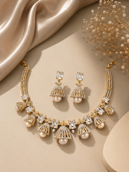 Pearl Royale Jhumka Necklace Set