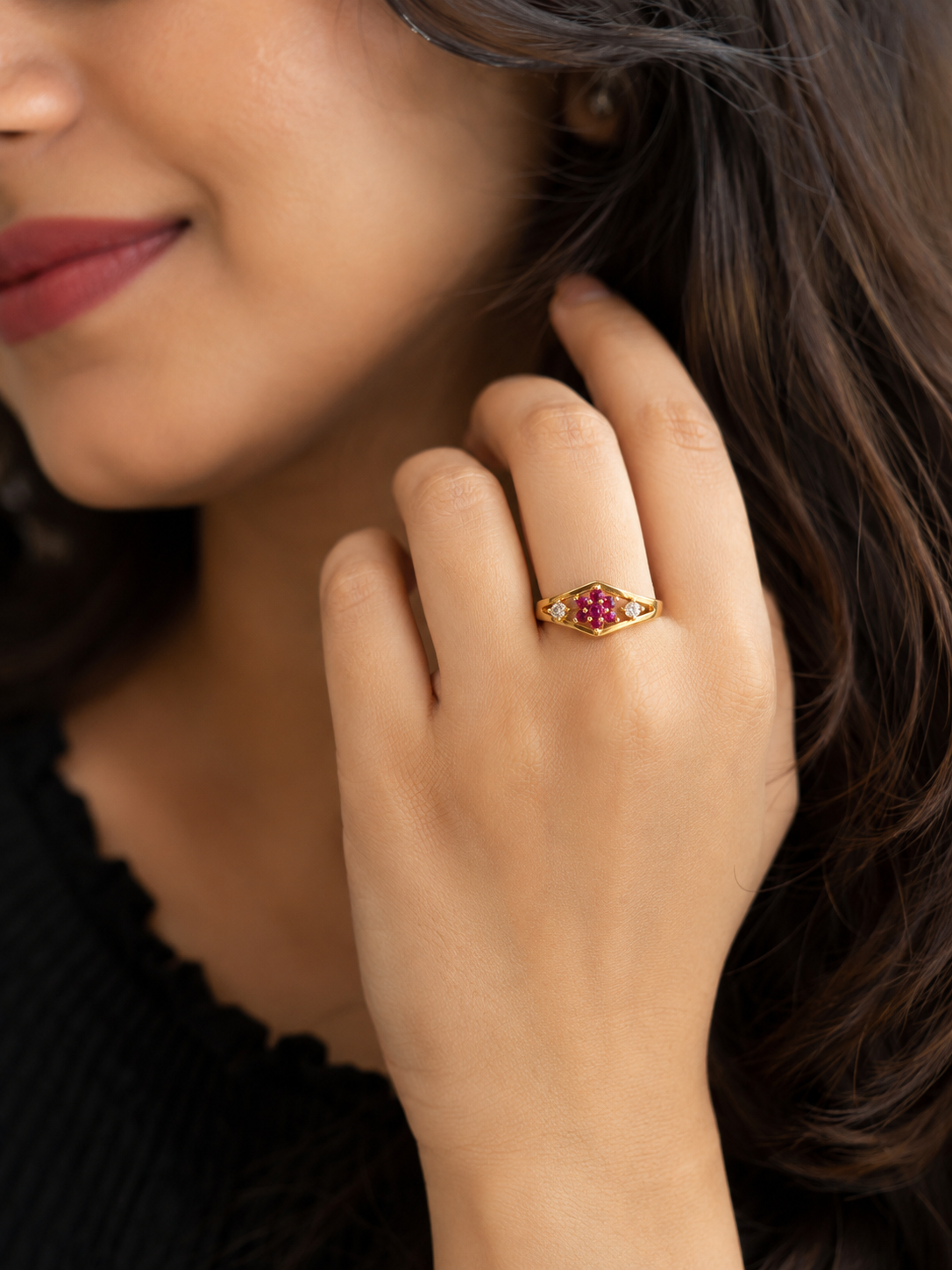Ruby Blossom Adjustable Ring