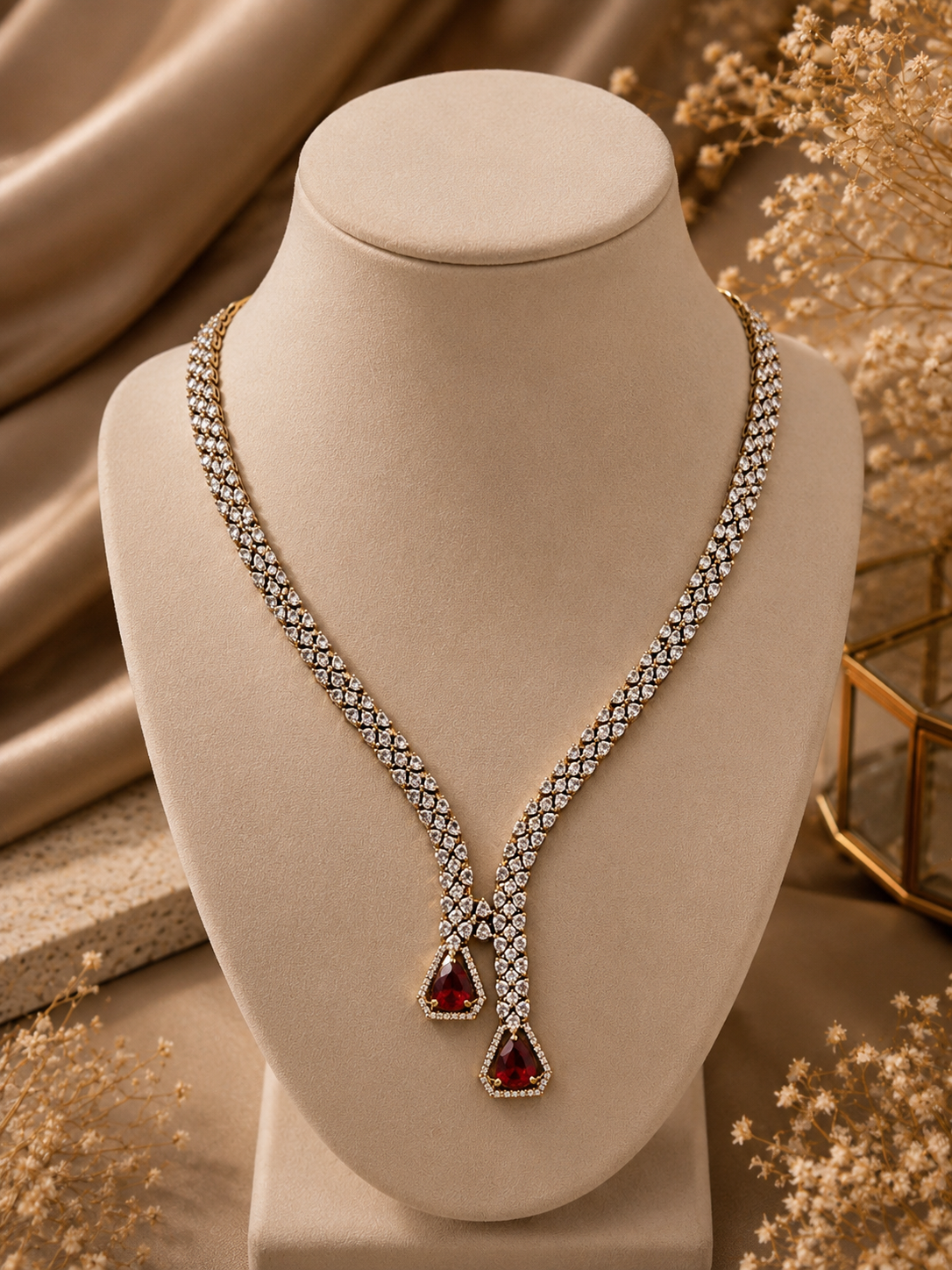 Regal Ruby Cascade Necklace Set