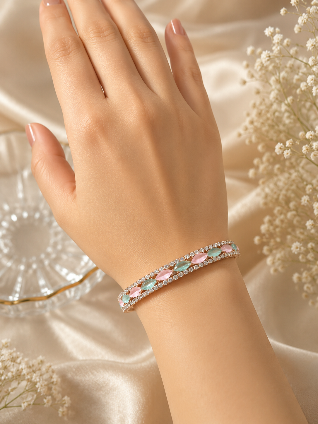 Pastel Petal Crystal Bangles