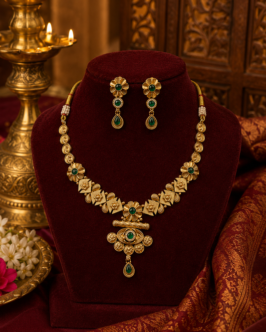 Harini Emerald Bloom Necklace Set