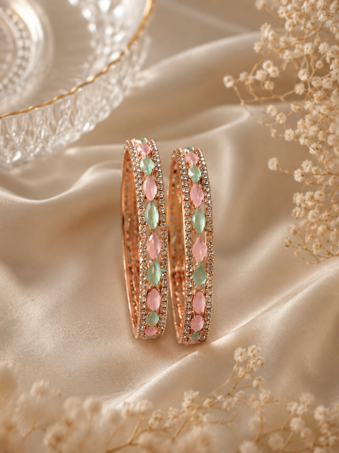 Pastel Petal Crystal Bangles
