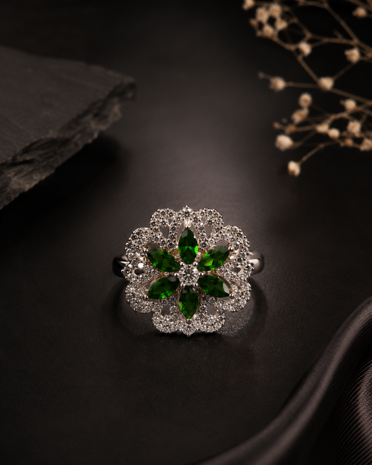 Royal Emerald Floral Ring