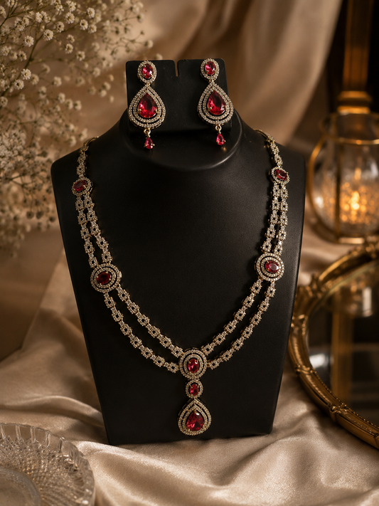 Ruby Royale Layered Necklace Set