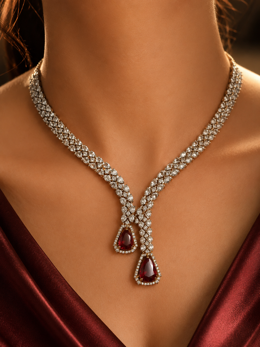 Regal Ruby Cascade Necklace Set