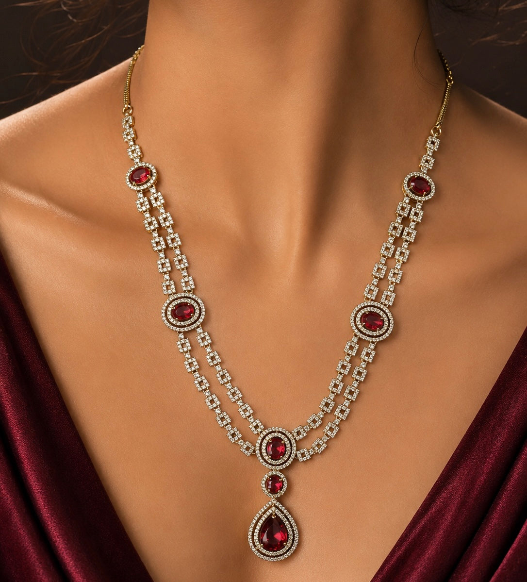 Ruby Royale Layered Necklace Set