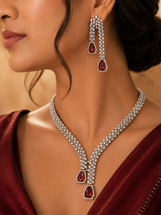 Regal Ruby Cascade Necklace Set