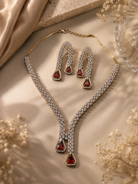 Regal Ruby Cascade Necklace Set