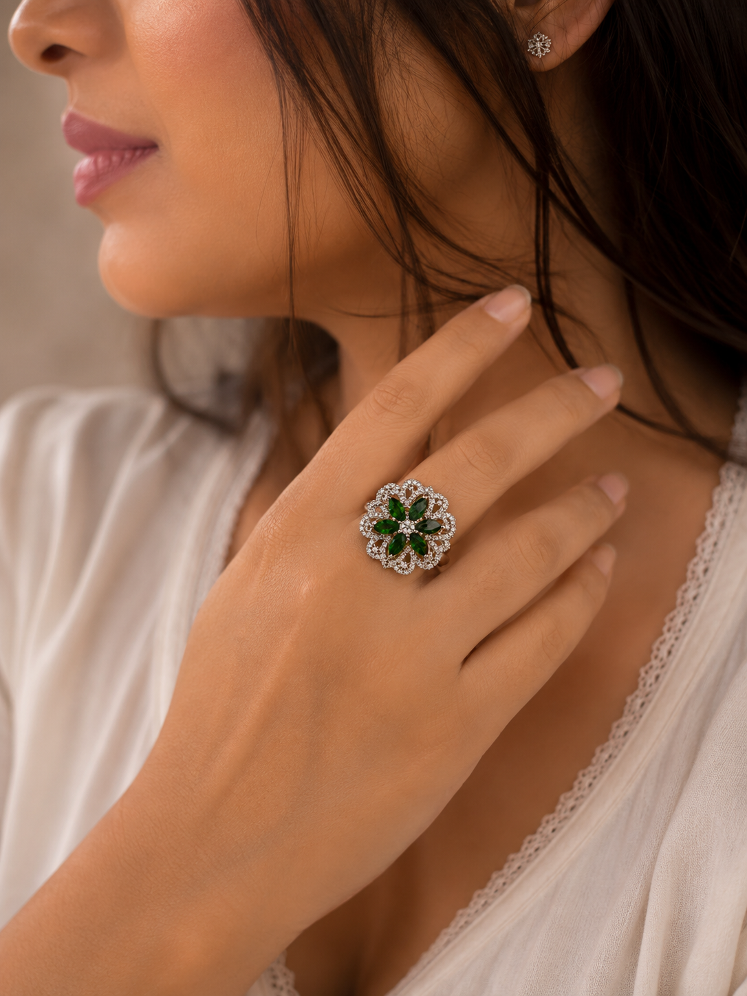 Royal Emerald Floral Ring