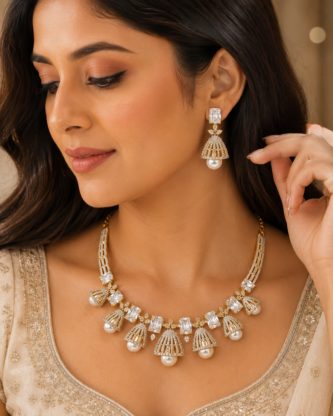 Pearl Royale Jhumka Necklace Set