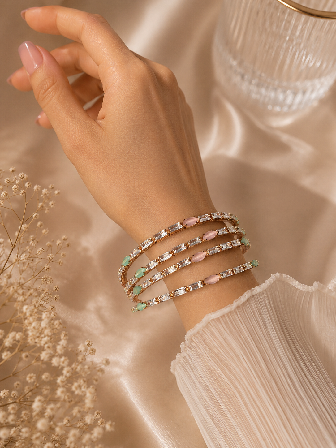 Pastel Radiance Crystal Bangles