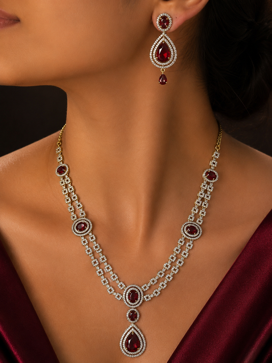 Ruby Royale Layered Necklace Set