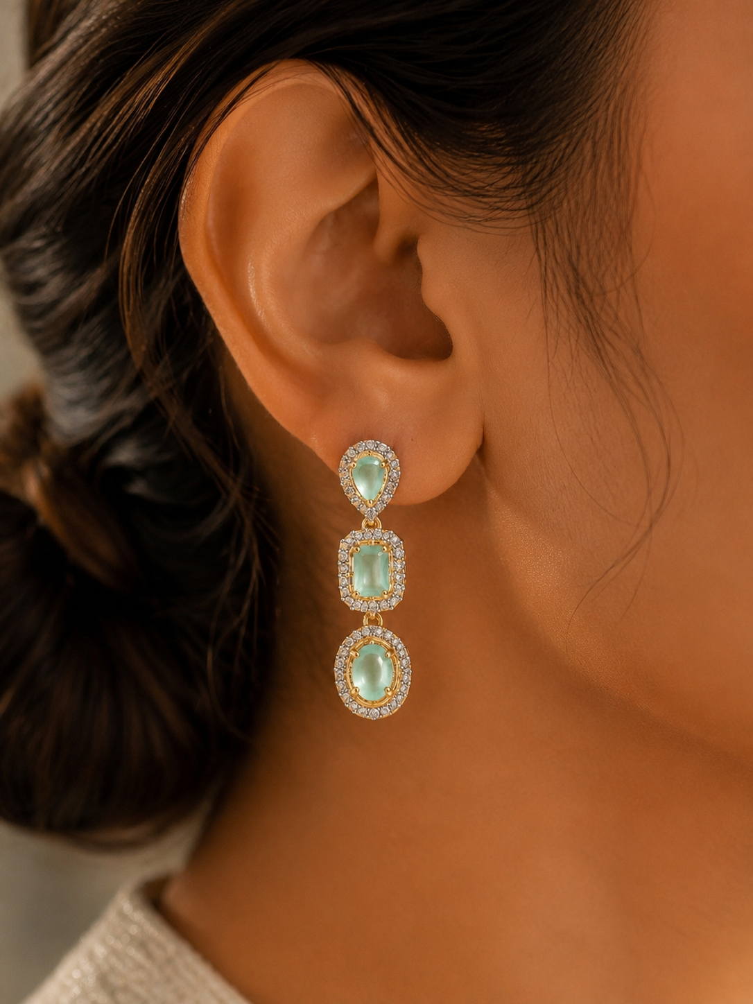 Celeste Mint Crystal Drop Earrings