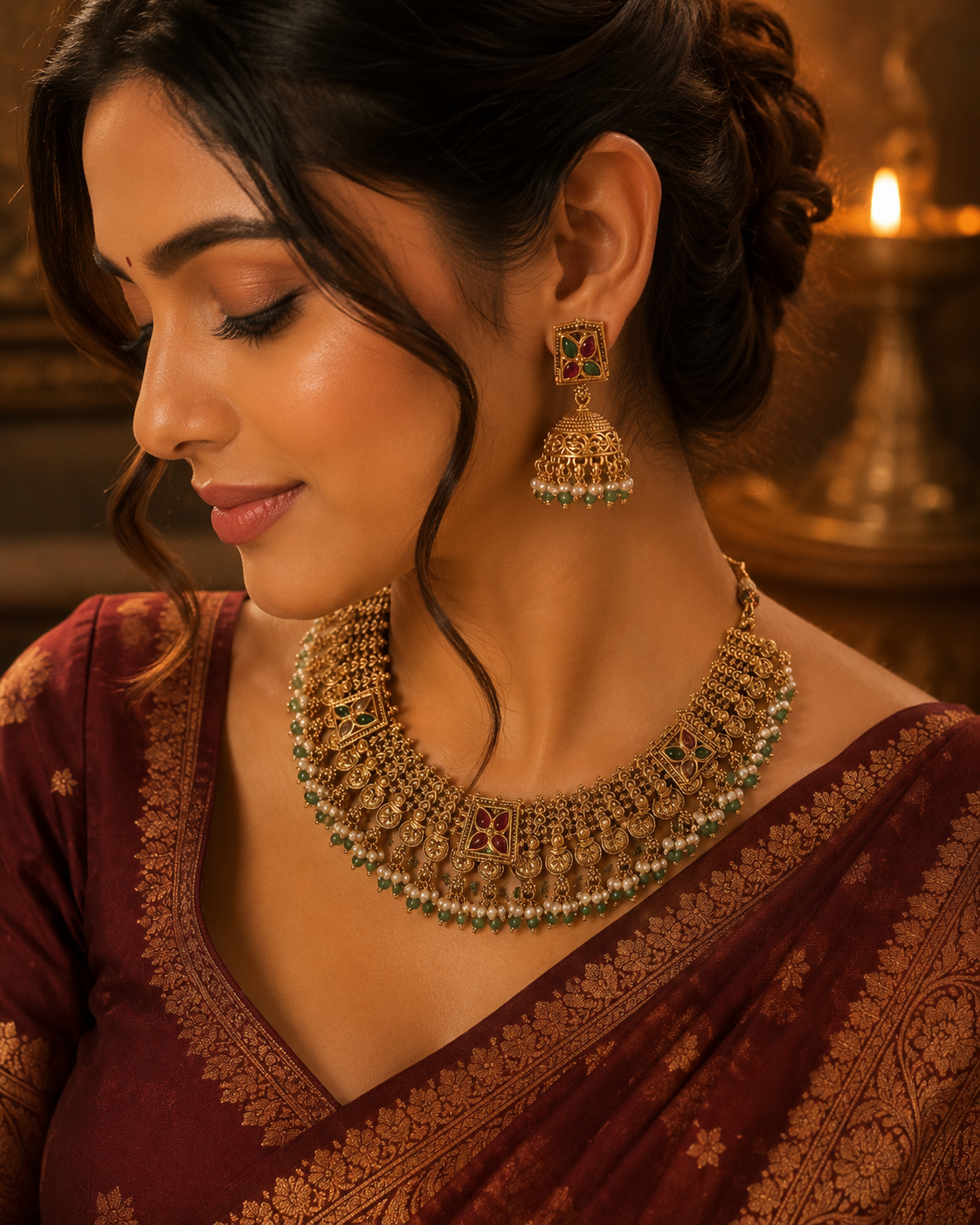 Emerald Veda Antique Necklace Set