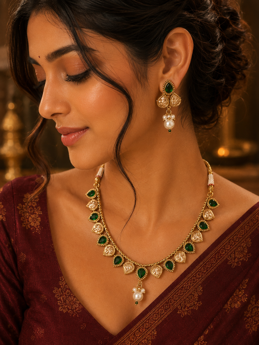Emerald Vanya Heritage Necklace Set